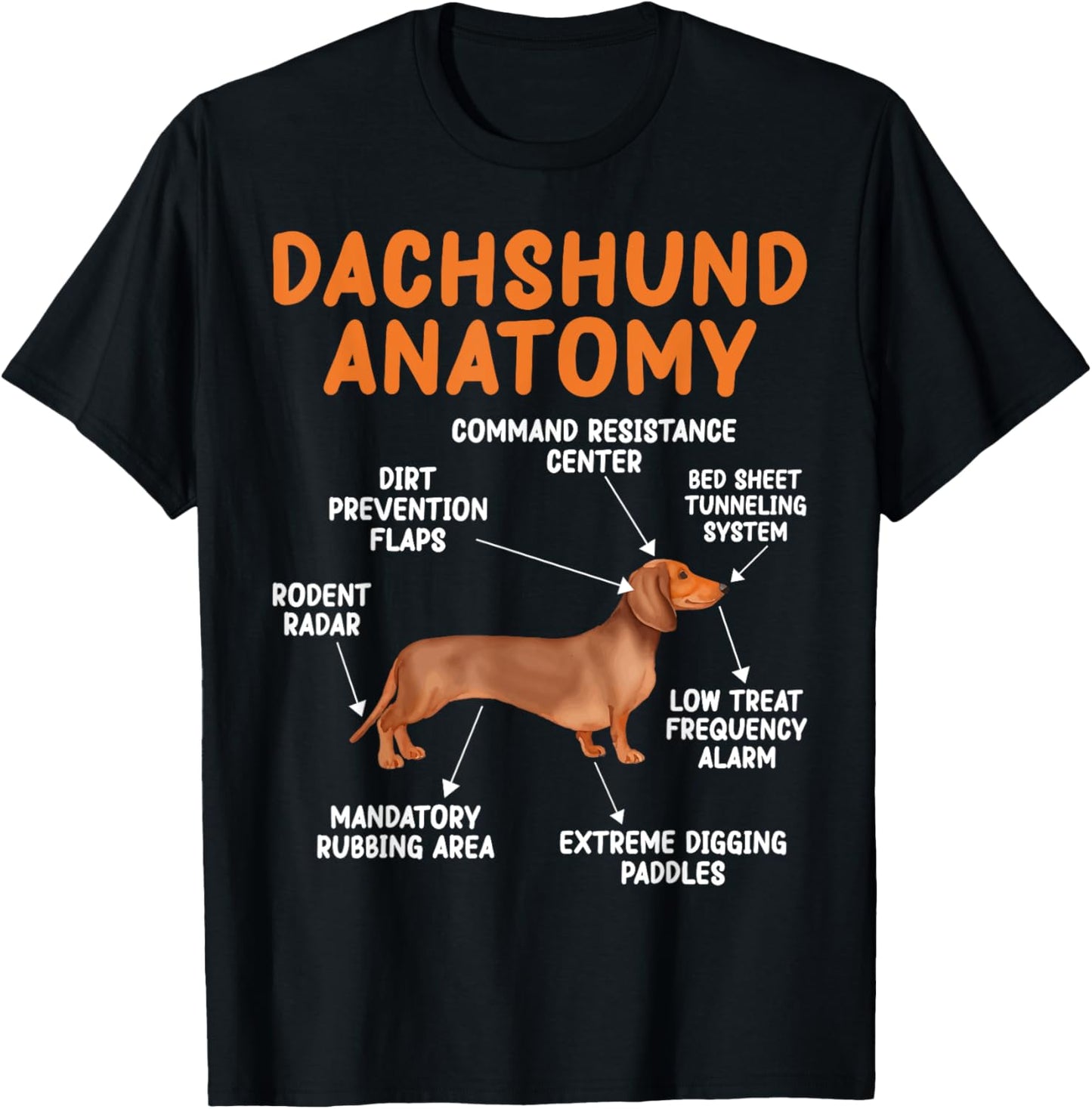 Funny Wiener Dog Puppy Doxie Lovers Anatomy of a Dachshund T-Shirt - T-Shirt | Black