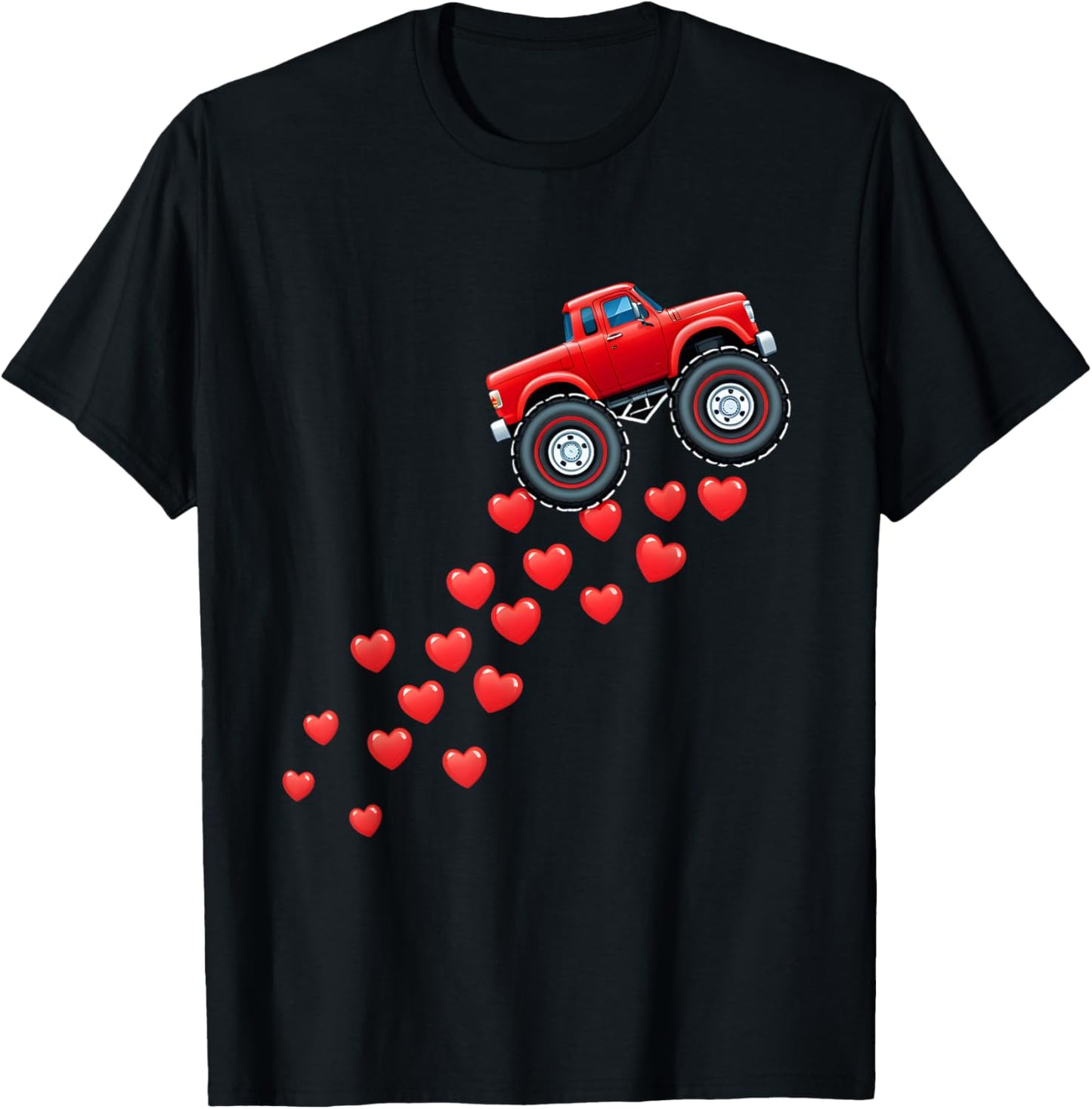 Cute Valentine's Day Monster Truck Hearts Boys Kids Toddler T-Shirt - T-Shirt | Black