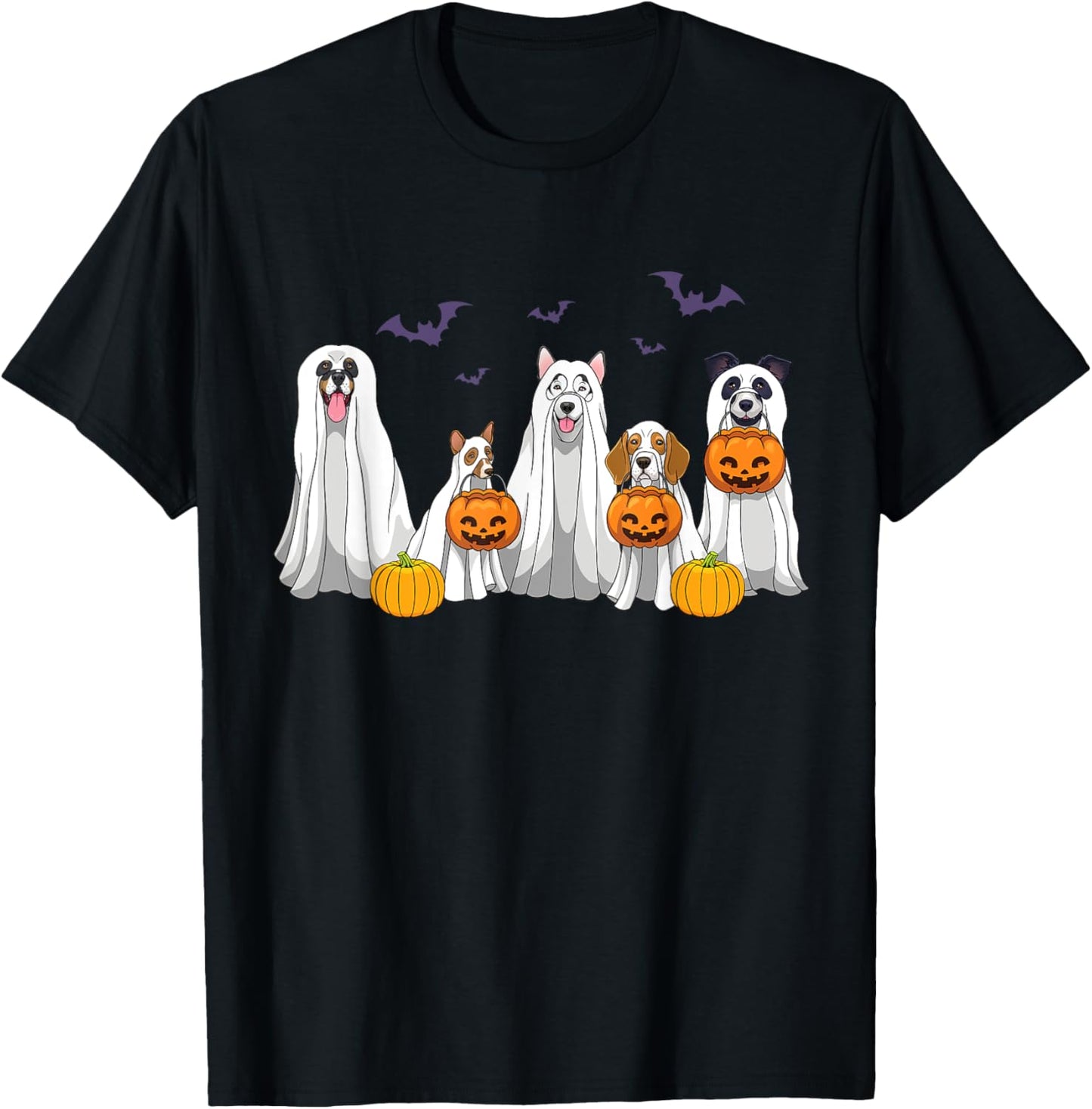 Halloween Dogs Ghost Pumpkins Spooky Dog Lover Gift T-Shirt - T-Shirt | Black