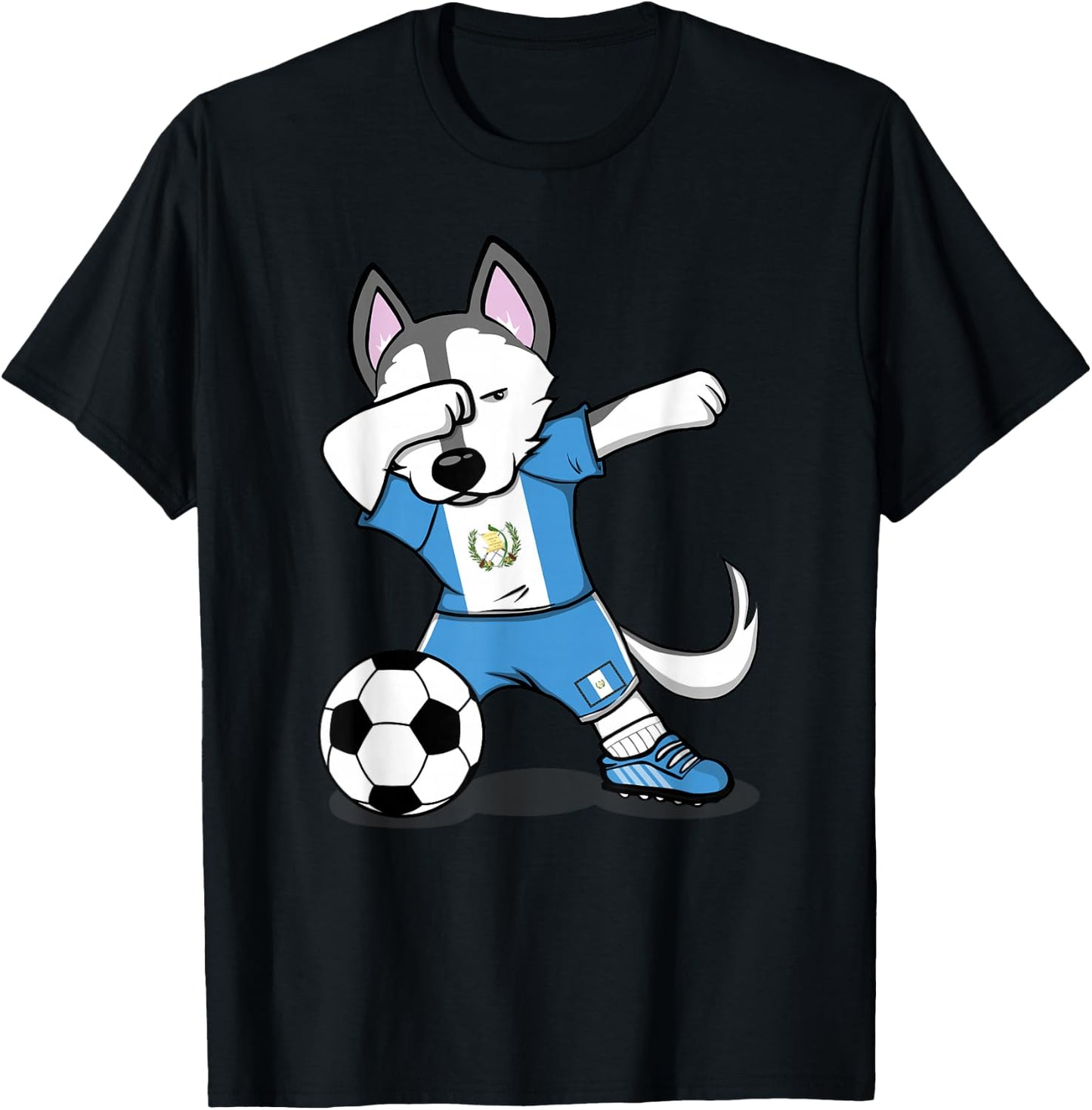 Dabbing Husky Guatemala Soccer Fans Jersey Guatemalan Flag T-Shirt - T-Shirt | Black