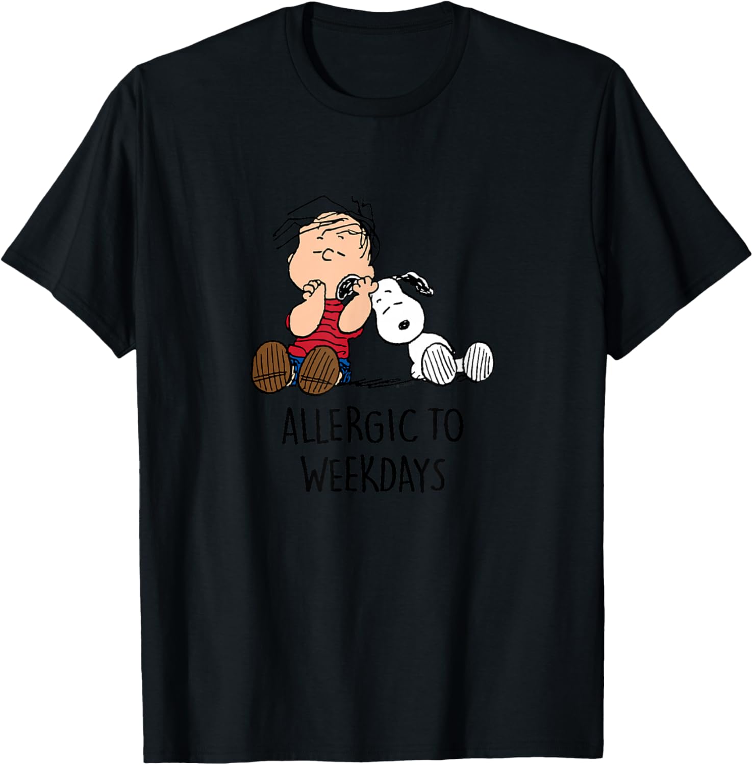 Peanuts - Linus & Snoopy - Allergic to Days of the Week T-Shirt - T-Shirt | Black