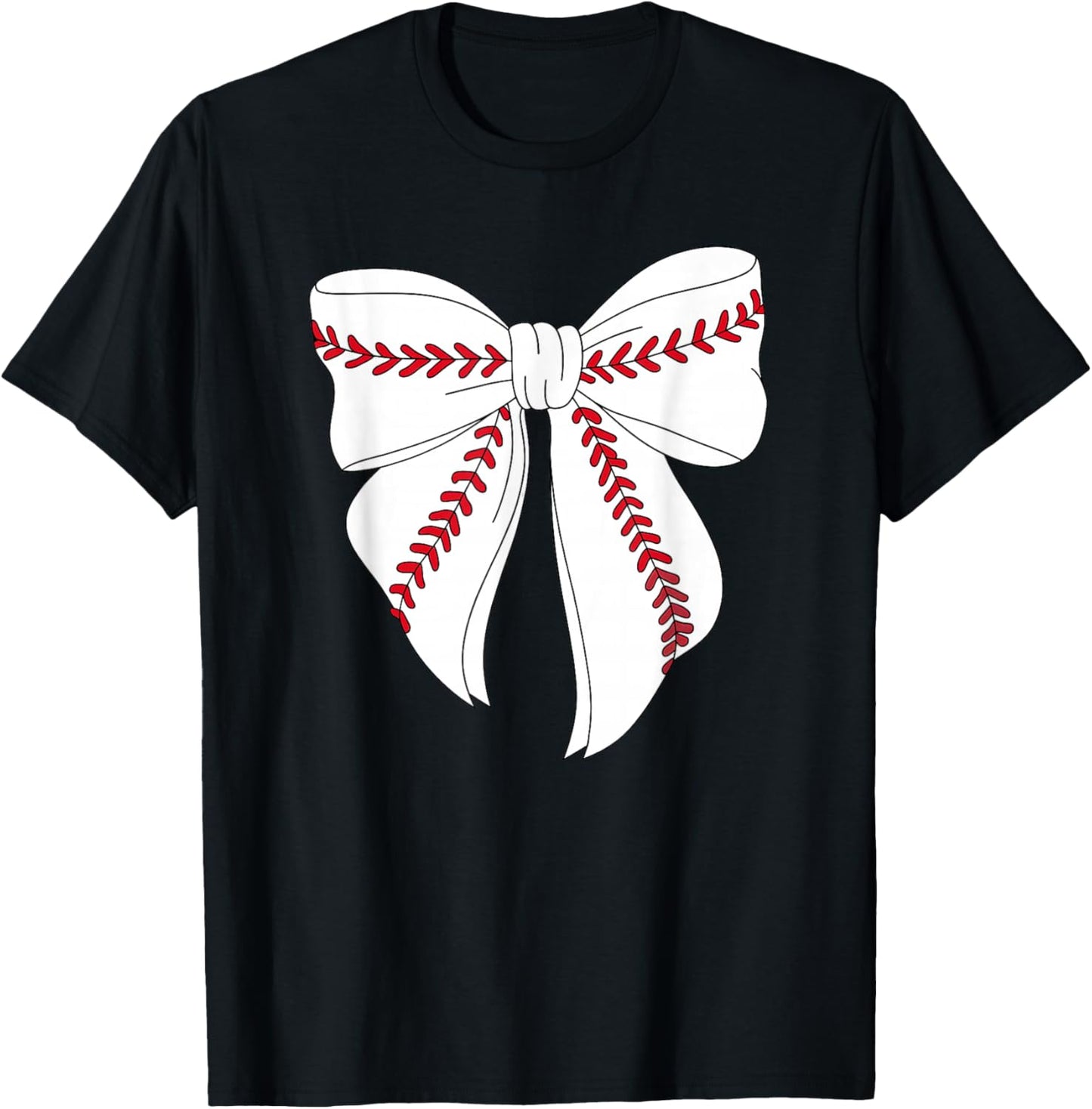 Cute Baseball Coquette Bow Girls Baseball Mom Mama T-Shirt - T-Shirt | Black