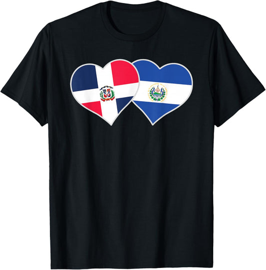 Dominican Salvadorian Flag Heart Dominican El Salvador T-Shirt - T-Shirt | Black