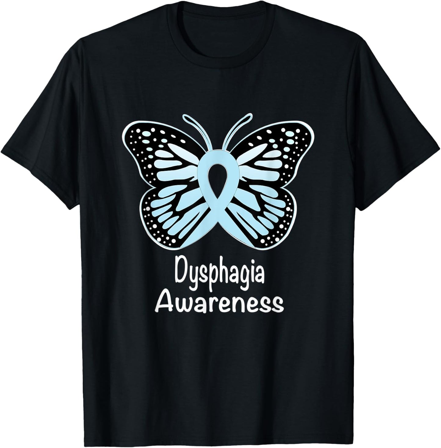 Dysphagia Awareness Warrior Support Light Blue Ribbon T-Shirt - T-Shirt | Black