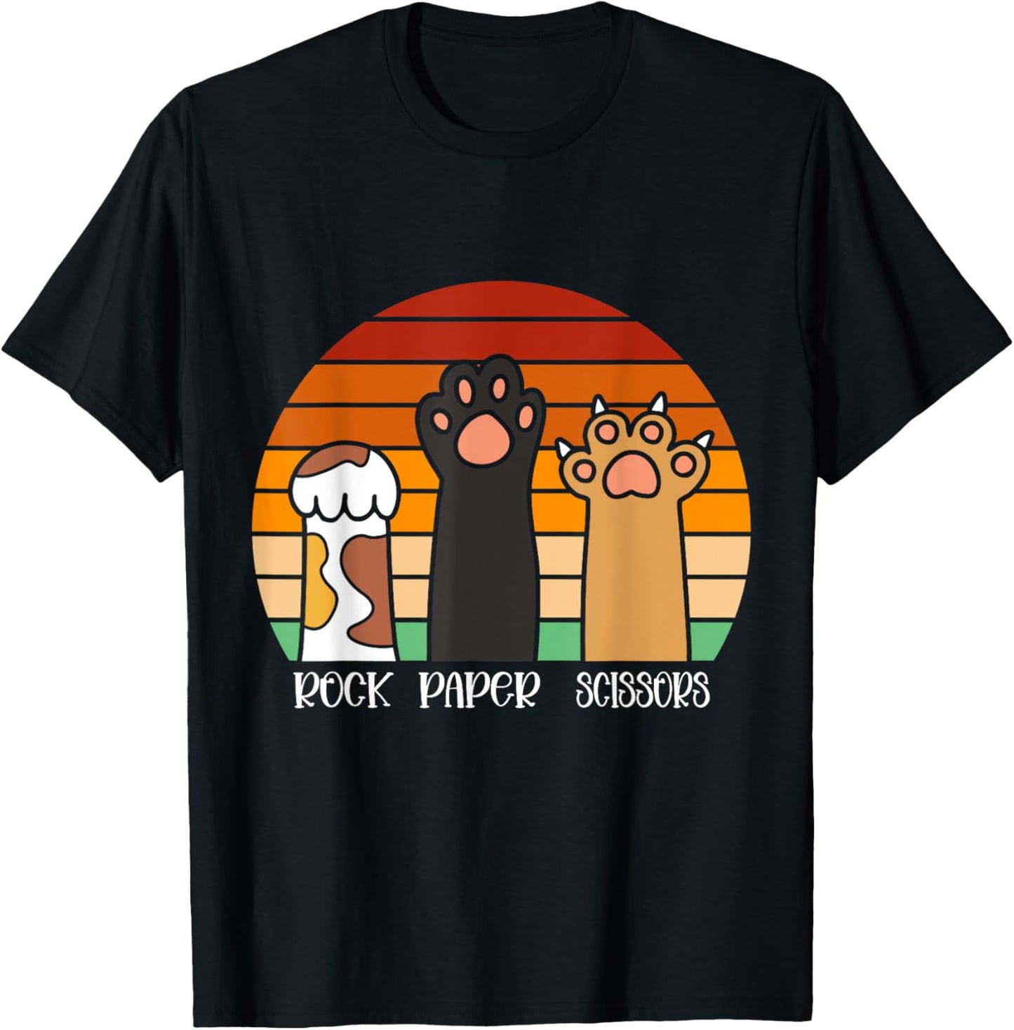 Rock Paper Scissors Game Kitten Lover Animal Paws Cat T-Shirt - T-Shirt | Black