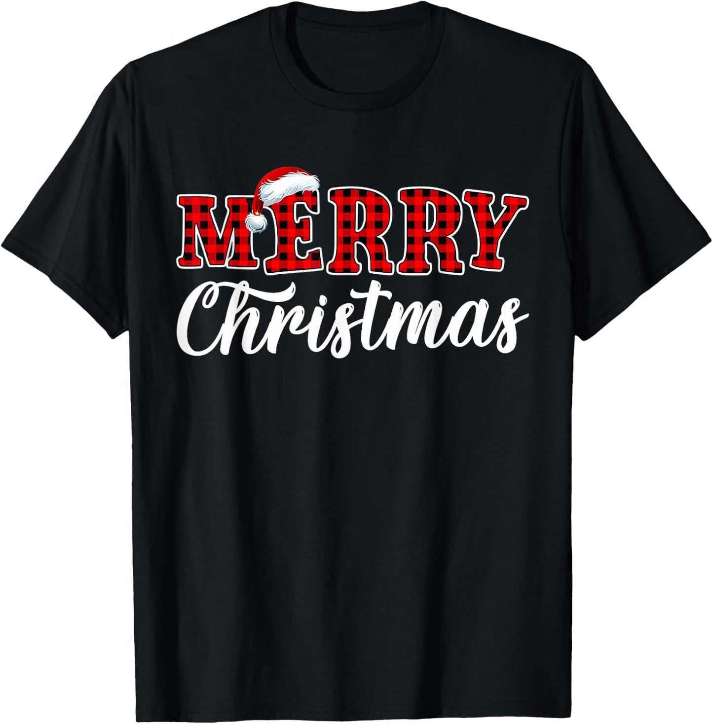 Merry Christmas Buffalo Plaid Red Santa Family Matching Xmas T-Shirt - T-Shirt | Black