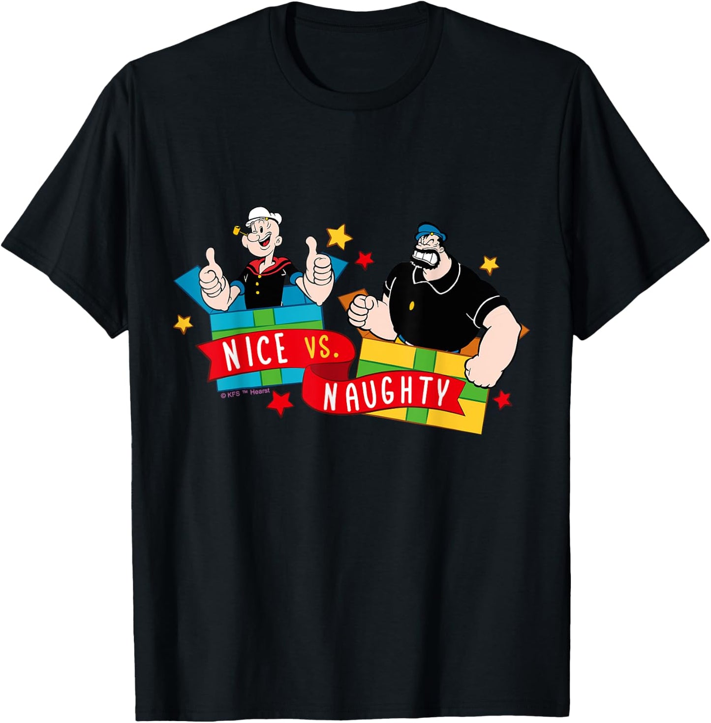 Popeye and Olive Oyl Official Merchandise -Kids Black Cotton 60% Polyester 40% Classic Fit Short Sleeve Holiday Small T-Shirt - T-Shirt | Black