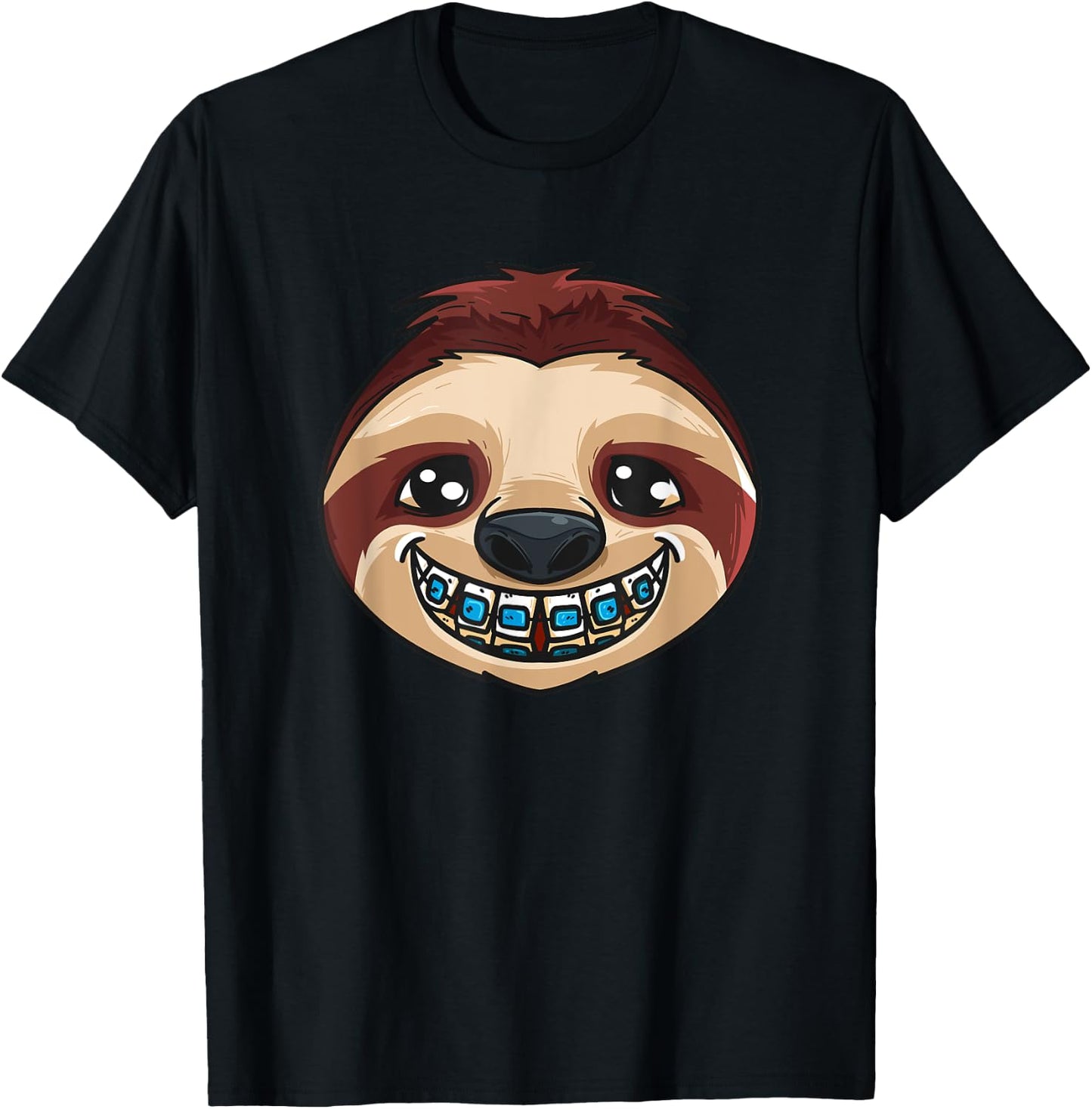 Cute Sloth Head With Dental Braces Dental Dentist Dentistry T-Shirt - T-Shirt | Black