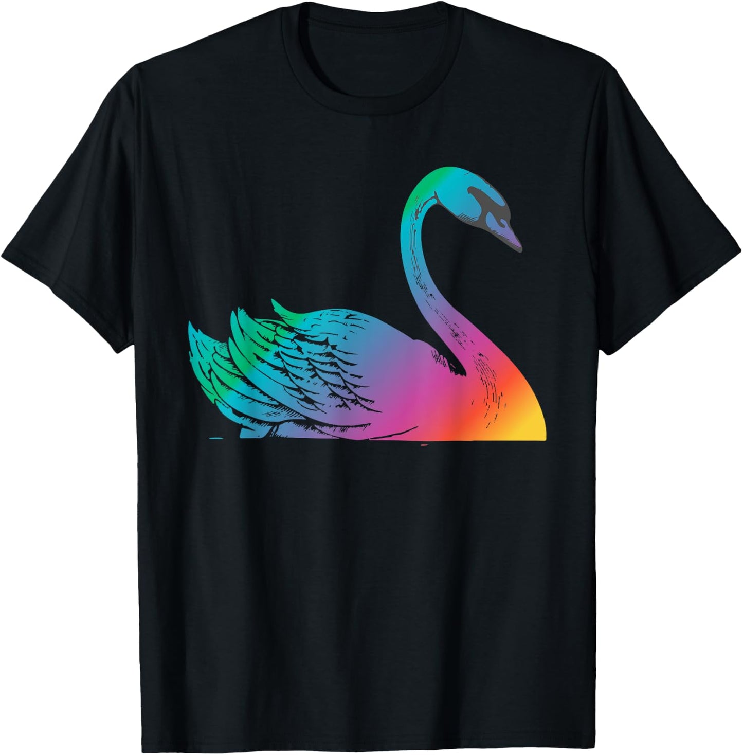 Swan Art Cute Artistic Colorful Swans Animal Bird Lake T-Shirt - T-Shirt | Black