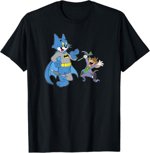WB100 Tom and Jerry Disguised As Batman & Joker Portrait T-Shirt - T-Shirt | Black