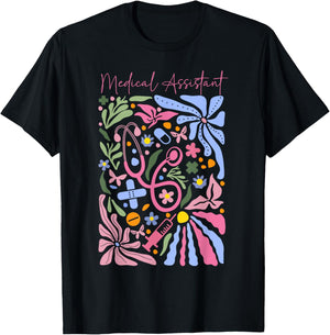 Boho Flower Medical Assistant Stethoscope Healthcare Worker T-Shirt - T-Shirt | Black