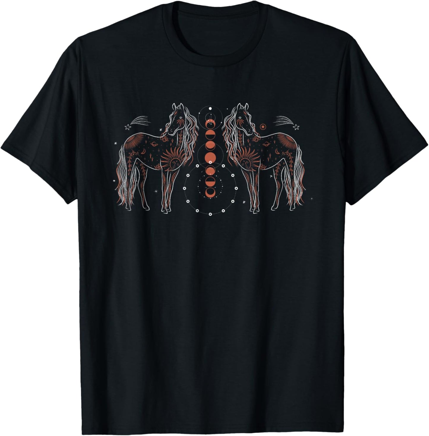 Abstract Celestial Horses Moon Phase T-Shirt - T-Shirt | Black