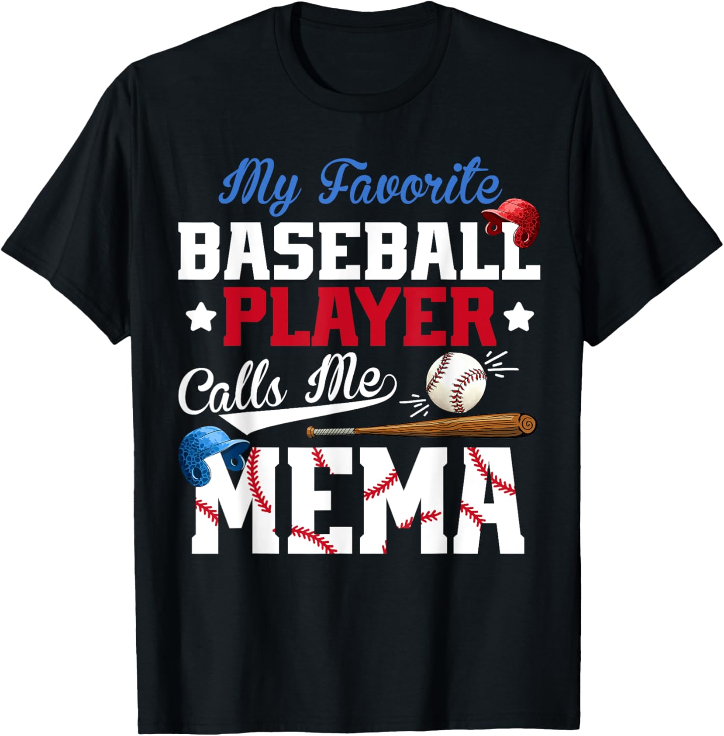 Vintage My Favorite Baseball Player Calls Me Mema T-Shirt - T-Shirt | Black