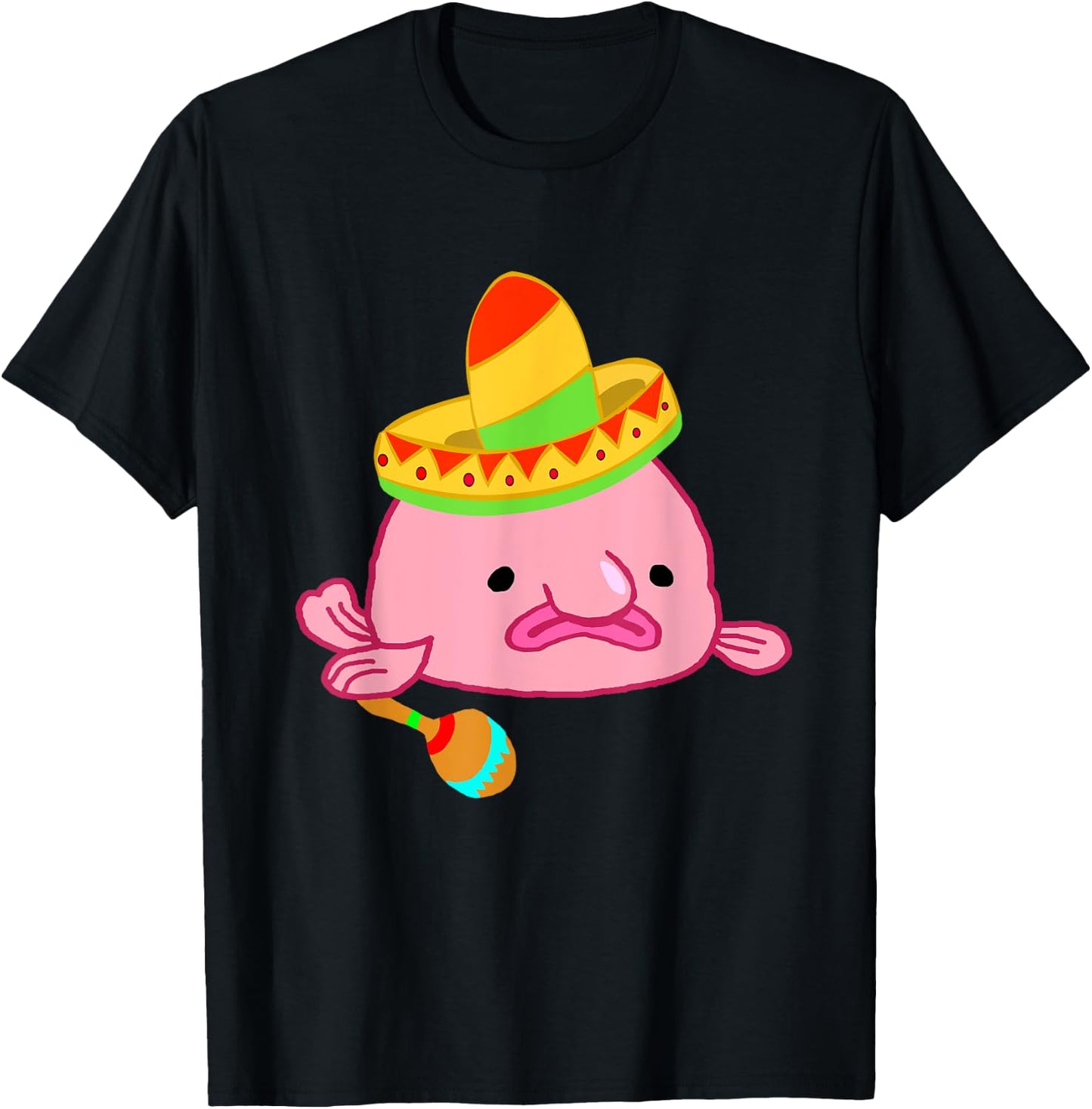 Blobfish Sombrero Costume Mexican Grumpy Blob Fish T-Shirt - T-Shirt | Black