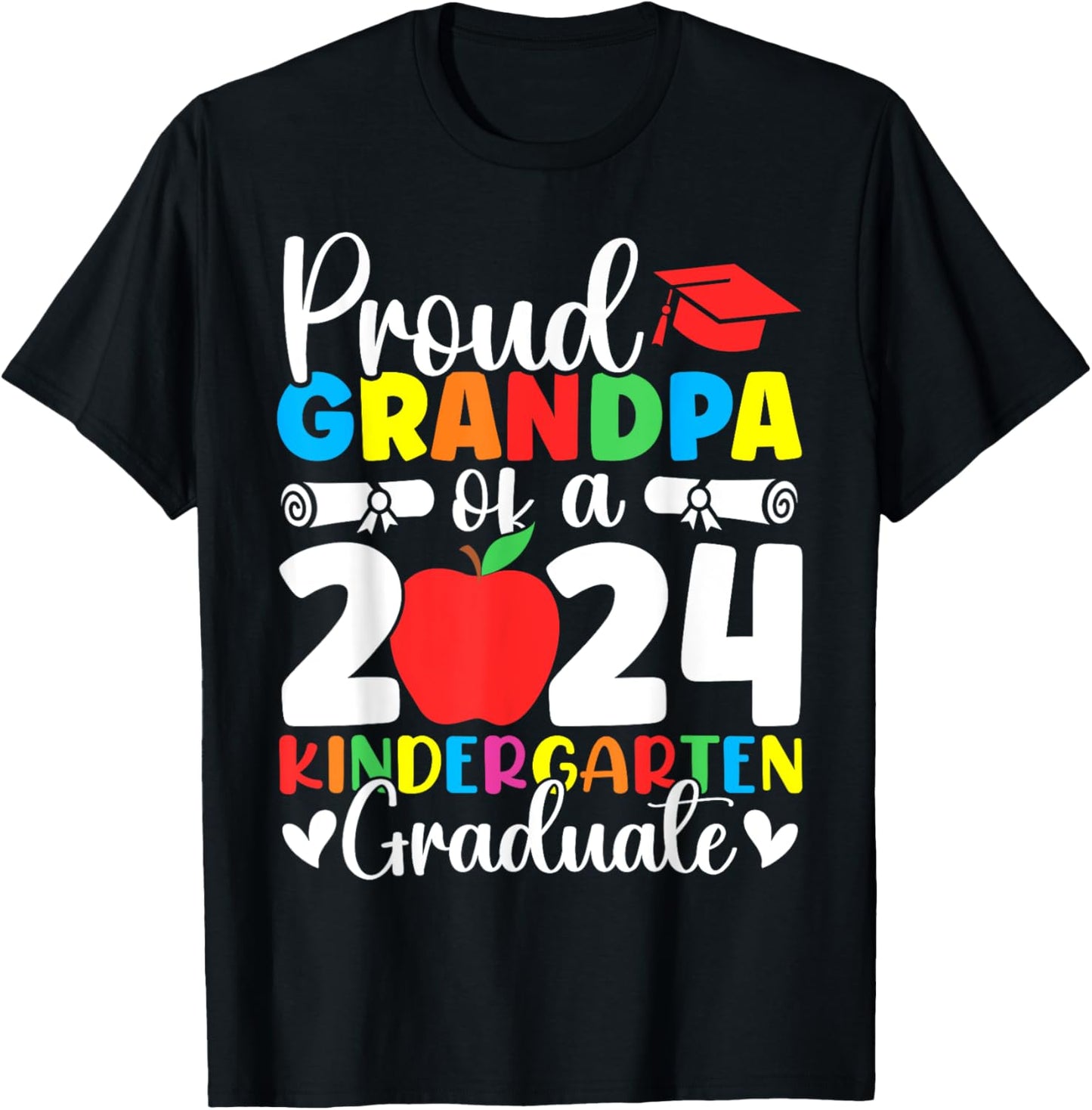 Proud Grandpa Class of 2024 Kindergarten Graduate Graduation T-Shirt - T-Shirt | Black