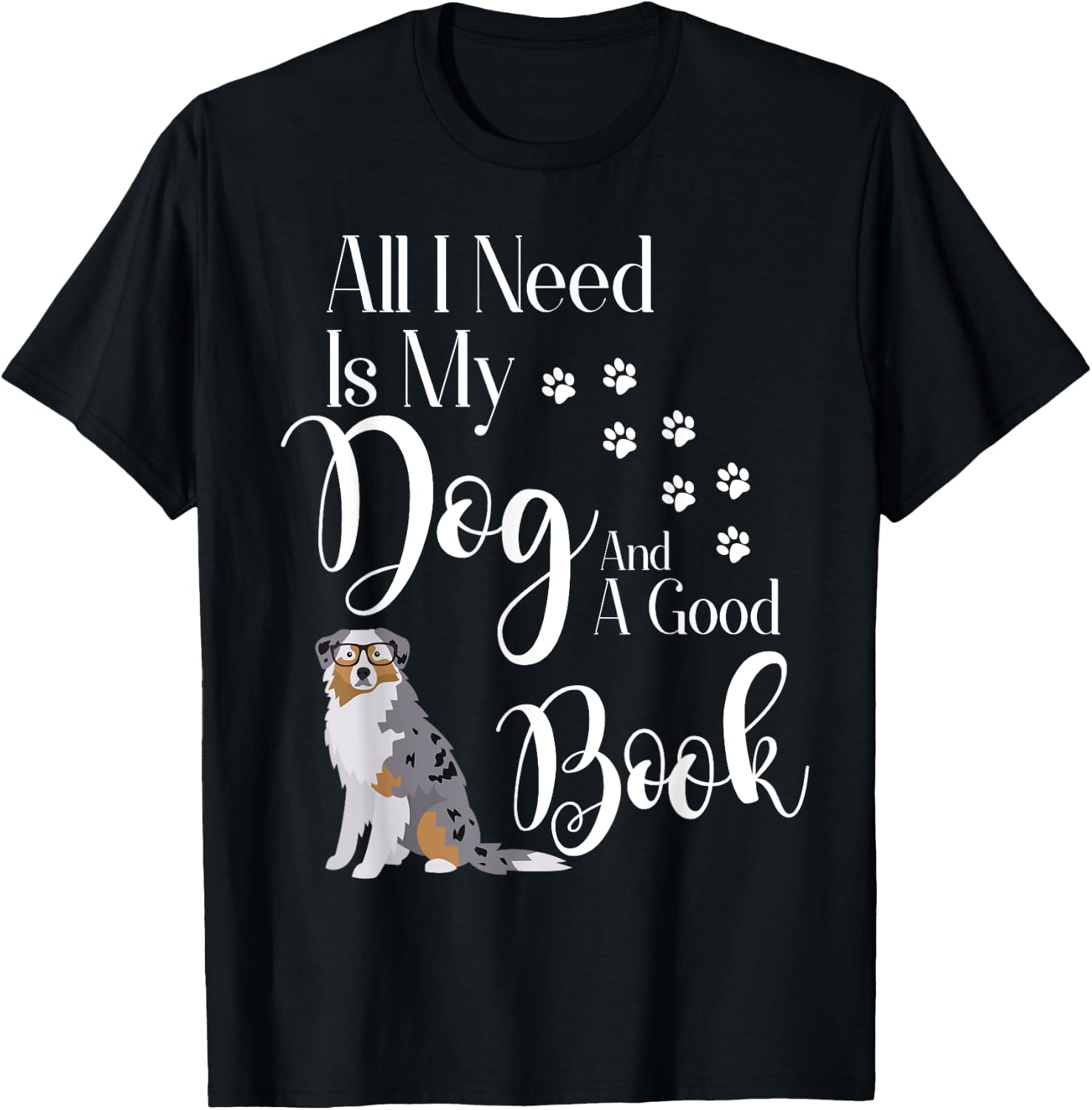 Australian Shepherd Gifts Dog Book Reading Love Mini Aussie Men Women Kids T-Shirt - T-Shirt | Black