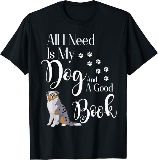 Australian Shepherd Gifts Dog Book Reading Love Mini Aussie Men Women Kids T-Shirt - T-Shirt | Black