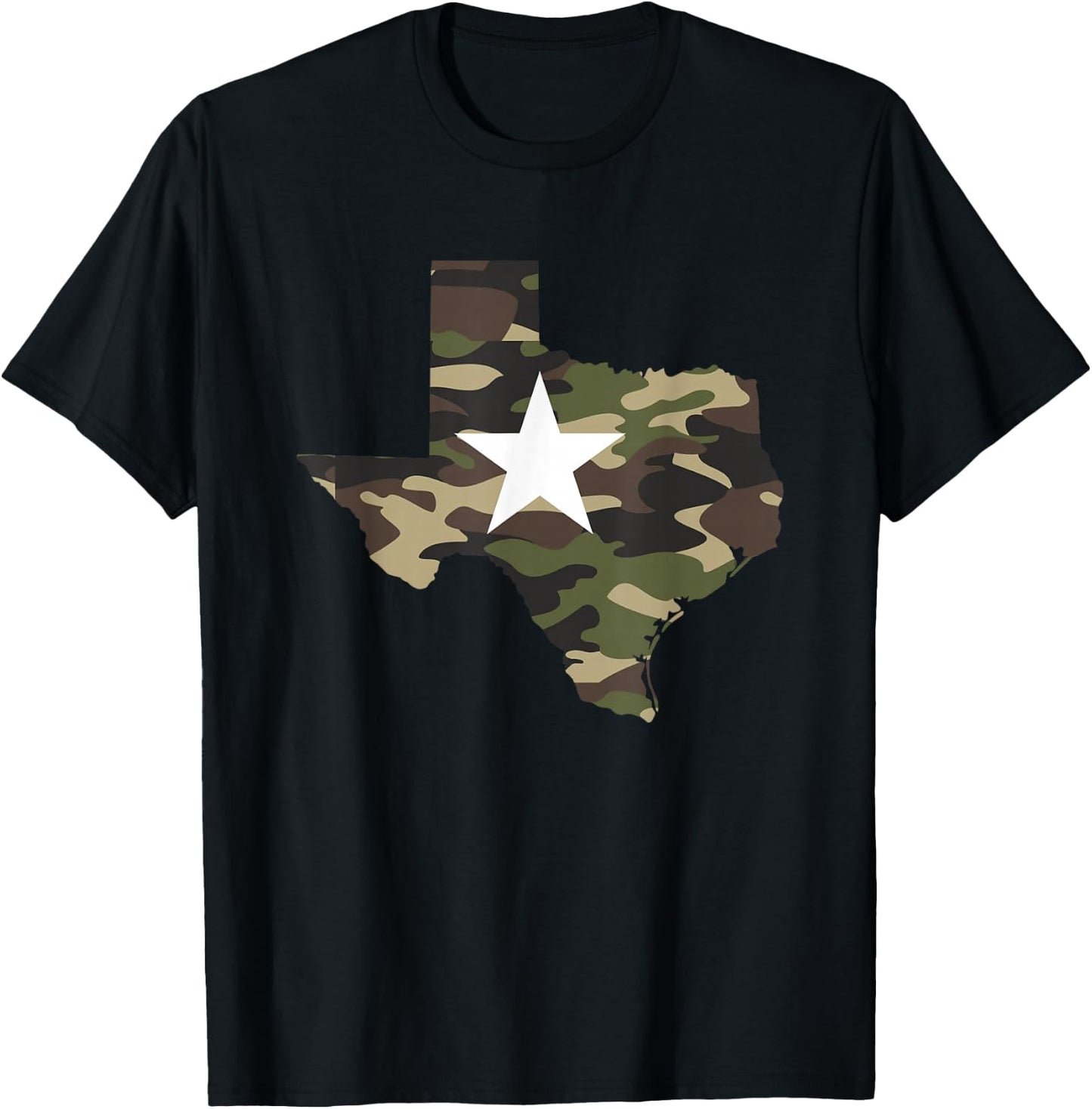 Texas Texan Army Camouflage Star Map US Soldiers Veterans T-Shirt - T-Shirt | Black