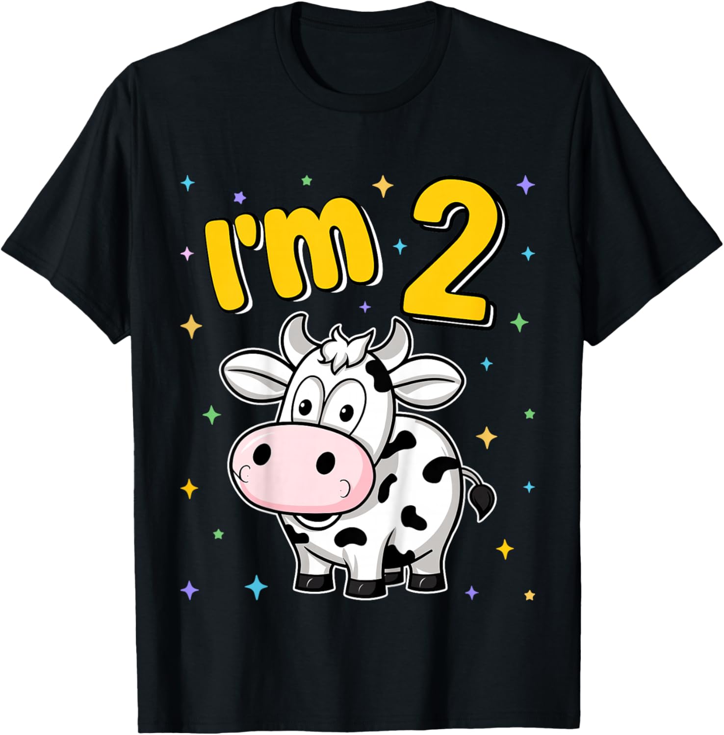 I'm 2 Cute Cow Two Years Old 2nd Birthday Cows Kids T-Shirt - T-Shirt | Black