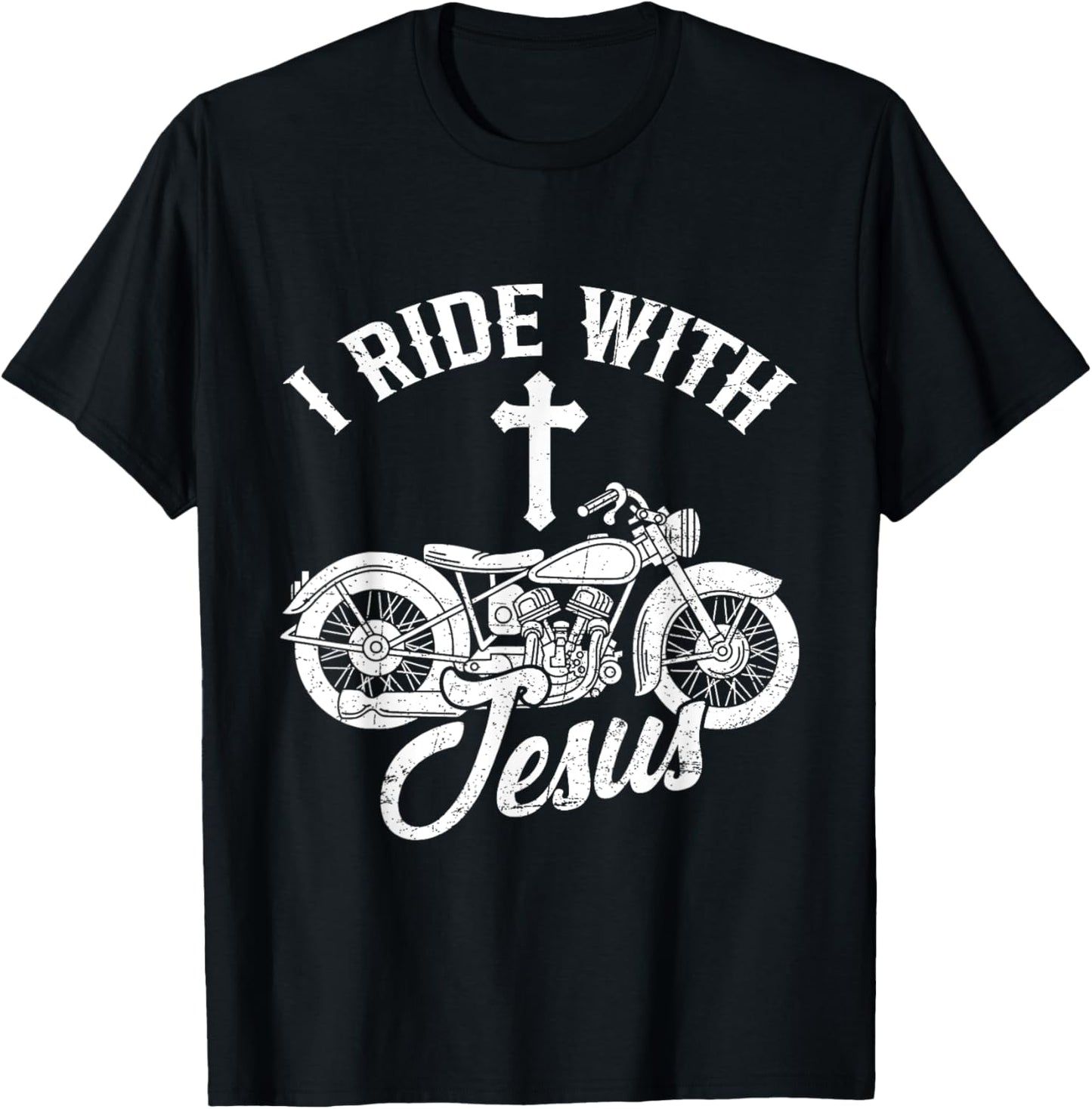 I Ride With Jesus Proud Christian Motorcycle Rider Biker T-Shirt - T-Shirt | Black