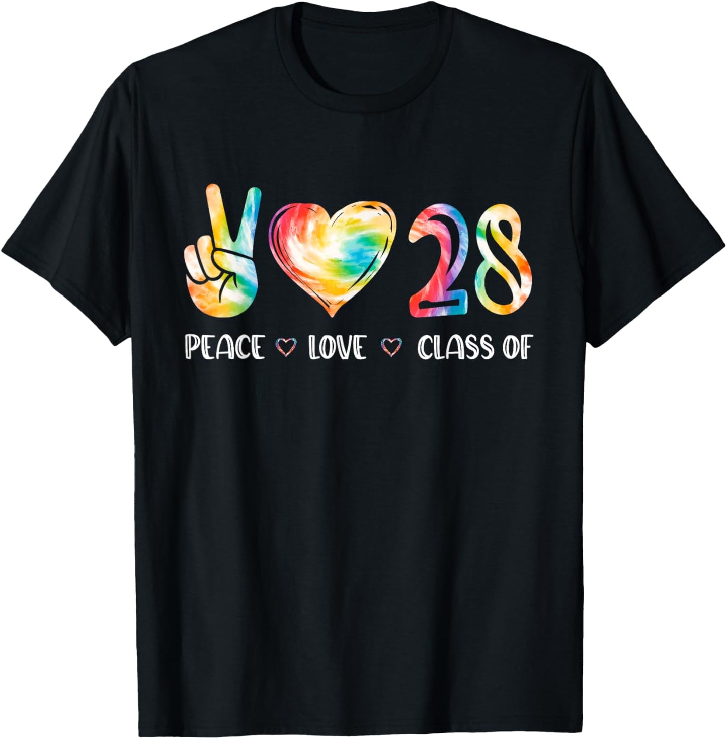 Peace Love Class Of 2028 Senior 2028 Back To School Teacher T-Shirt - T-Shirt | Black