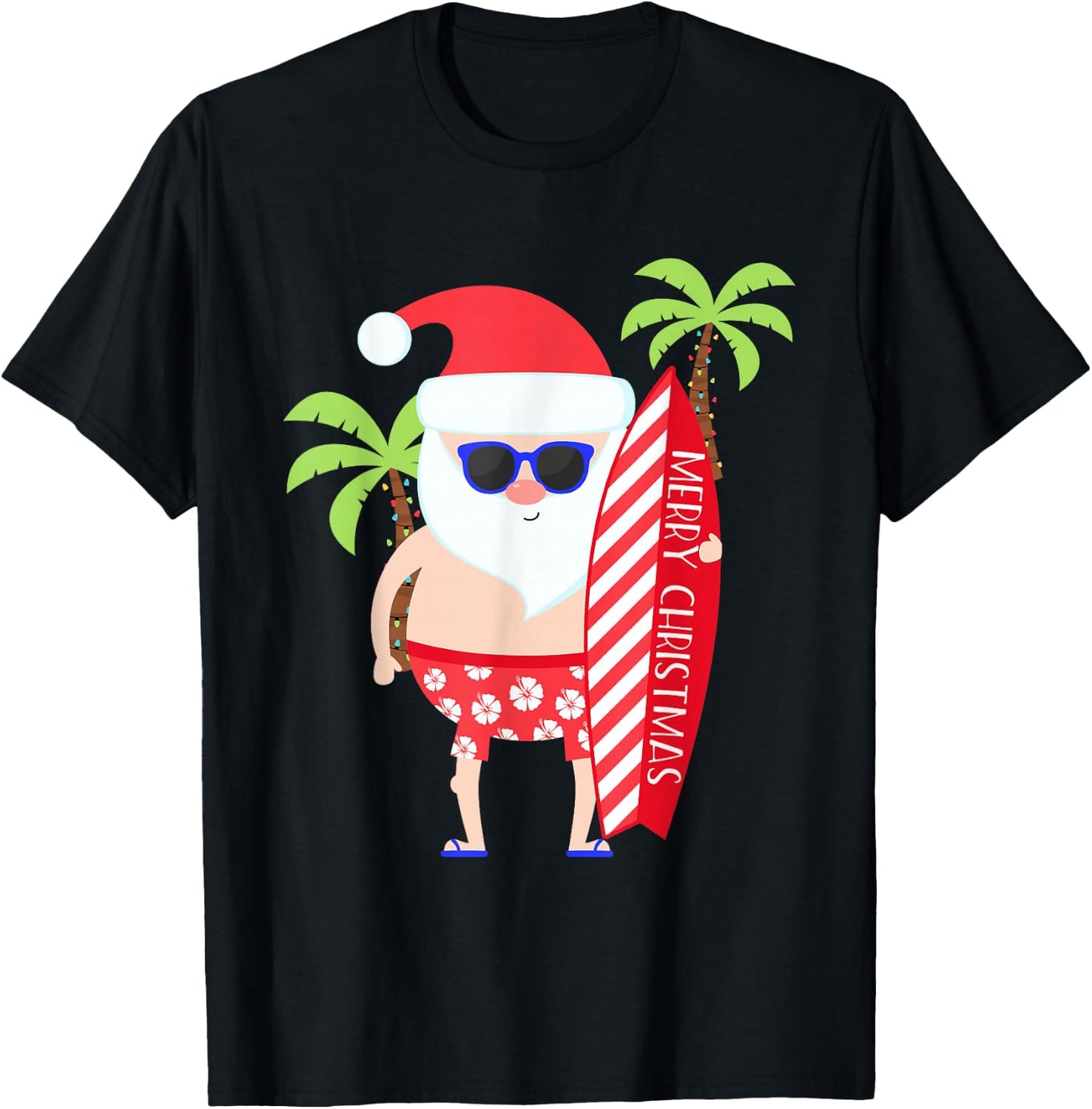 Surfing Santa Surfer Tropical Hawaiian Christmas Beach T-Shirt - T-Shirt | Black