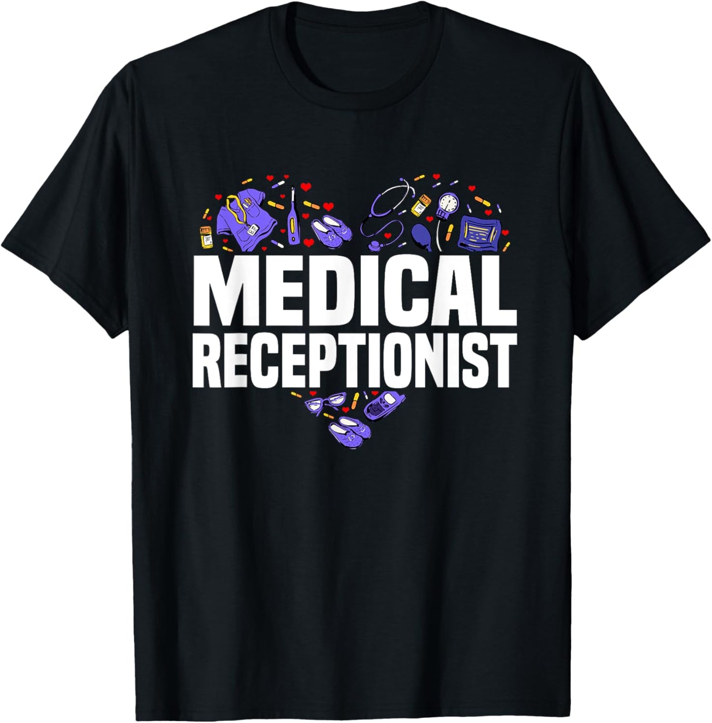 Medical Receptionist Heart Outfit Hospital Team Staff T-Shirt - T-Shirt | Black