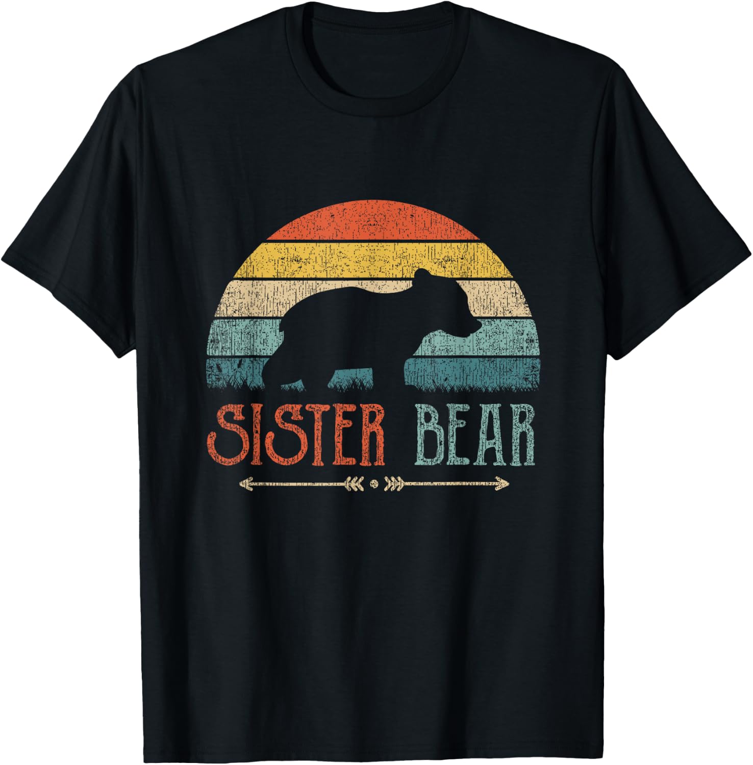 Cute Bear Family Matching Shirts & Gifts Sister Bear Retro Black Girls' Medium T-Shirt - T-Shirt | Black
