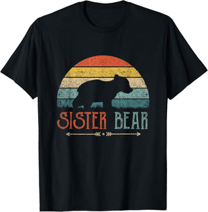 Cute Bear Family Matching Shirts & Gifts Sister Bear Retro Black Girls' Medium T-Shirt - T-Shirt | Black