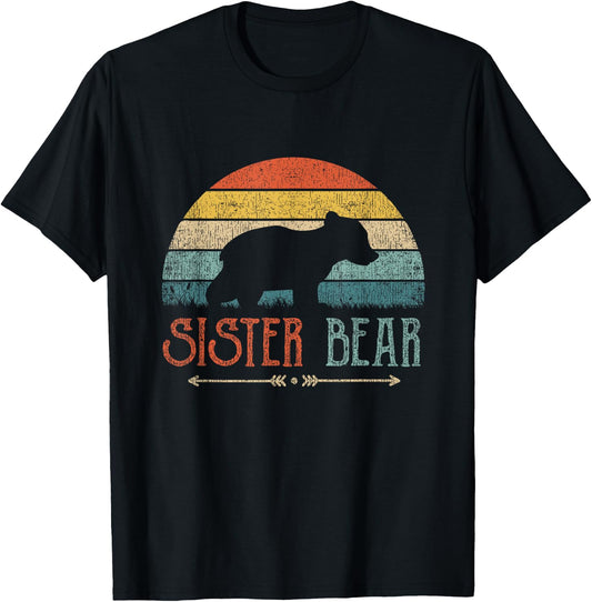 Cute Bear Family Matching Shirts & Gifts Sister Bear Retro Black Girls' Medium T-Shirt - T-Shirt | Black