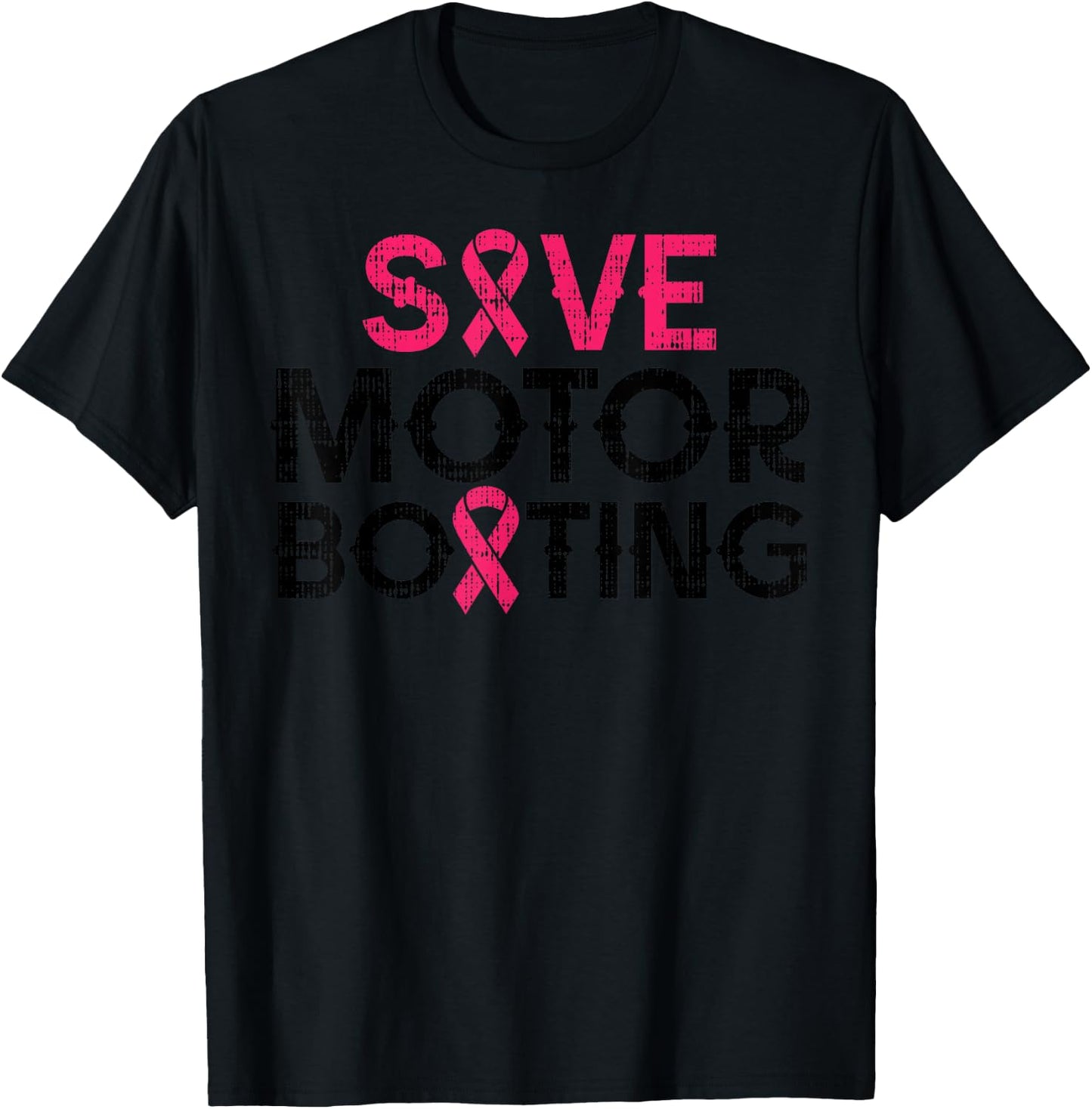 Save Motorboating Funny Pink Breast Cancer Awareness Support T-Shirt - T-Shirt | Black