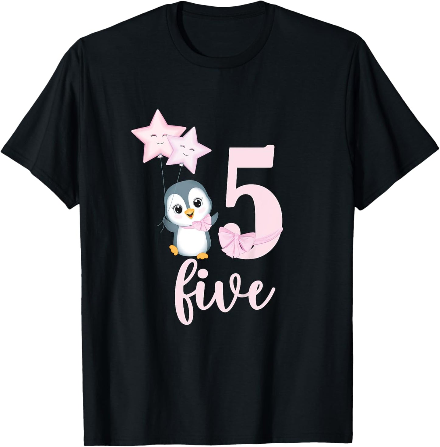 5th Penguin Birthday Party Five Year Old Girl Penguin T-Shirt - T-Shirt | Black