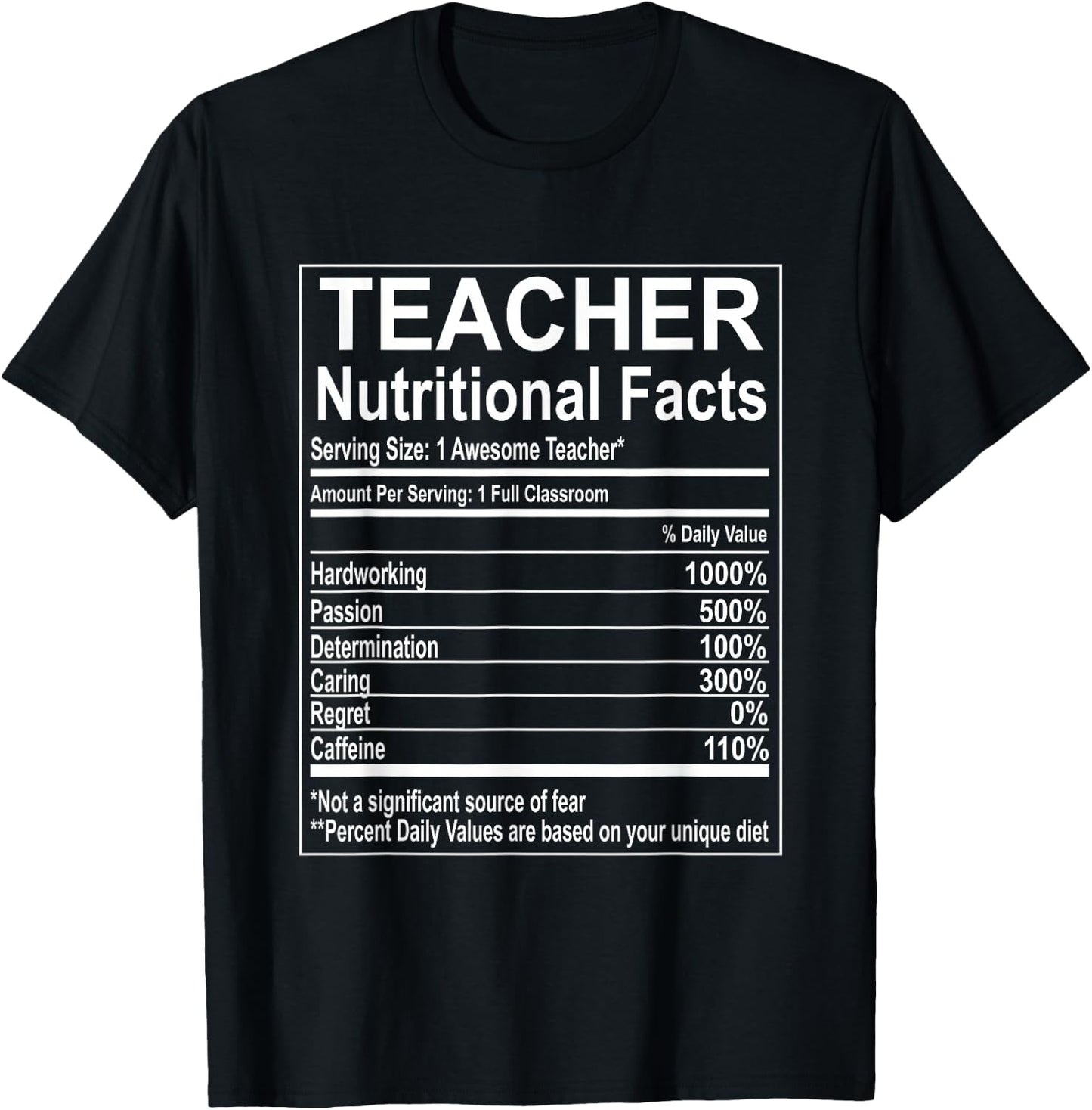 School Teacher Nutrition Facts Educator Teacher Appreciation T-Shirt - T-Shirt | Black