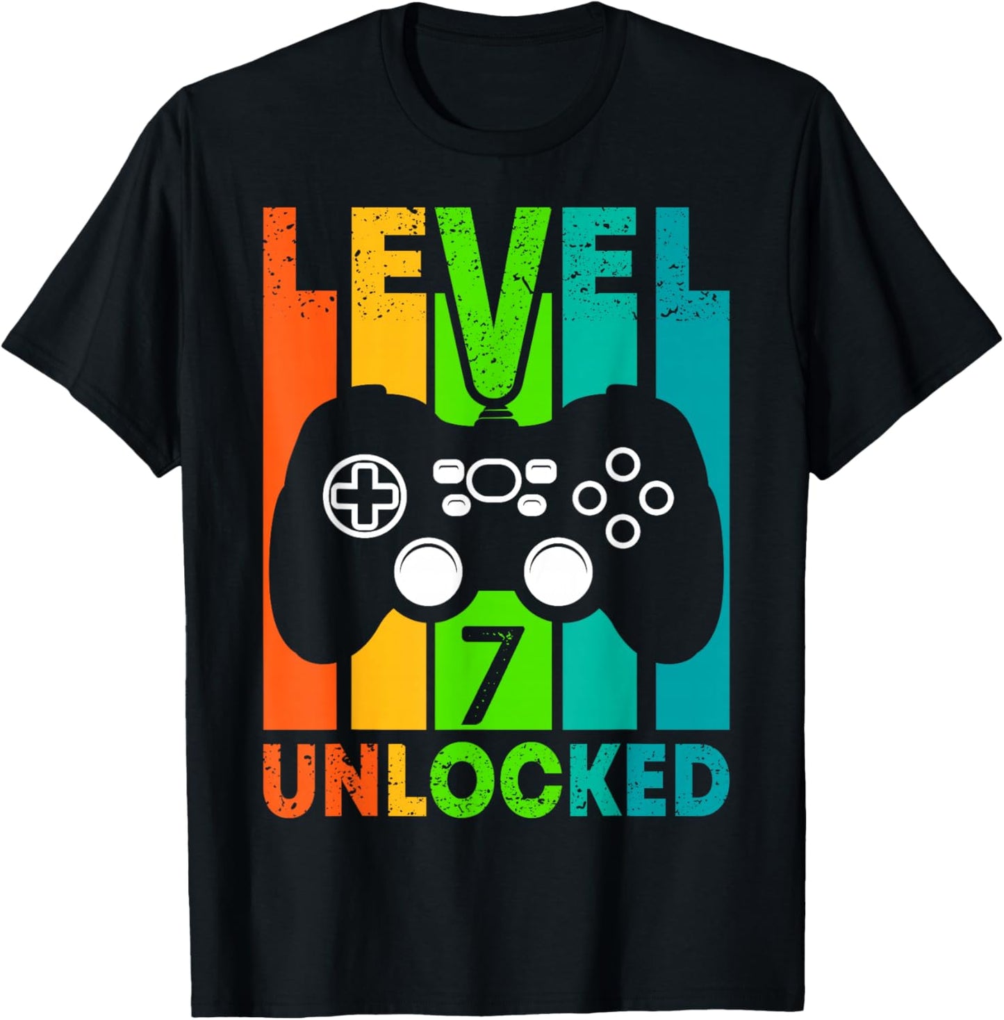 7th Birthday Gamer Boy or Gamer Girl - Level 7 Unlocked T-Shirt - T-Shirt | Black