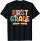 Retro Sunset First Grade Teacher & Student Back To School Men Women T-Shirt - T-Shirt | Black