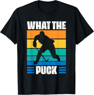 Funny What The Puck | Vintage Ice Hockey Player T-Shirt - T-Shirt | Black