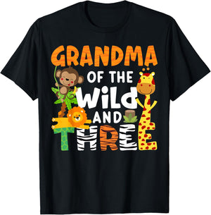 Grandma Of The Wild and Three Safari Jungle Zoo Theme Party T-Shirt - T-Shirt | Black