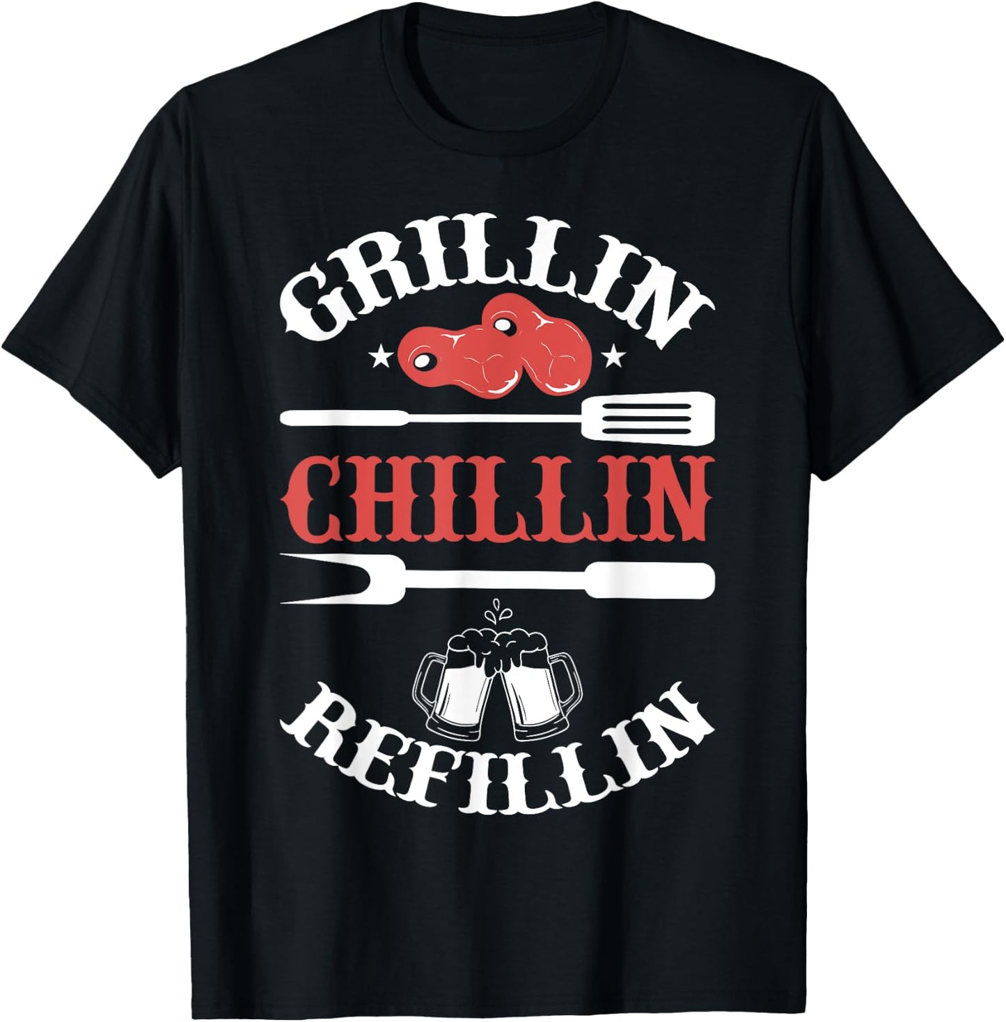 Funny vintage barbecue dad - barbecuing chilling & refilling T-Shirt - T-Shirt | Black