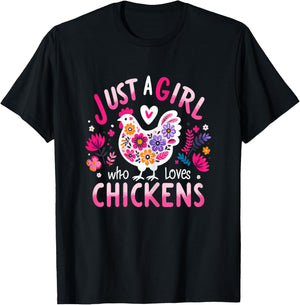 Just A Girl Who Loves Chickens Funny Chicken T-Shirt - T-Shirt | Black