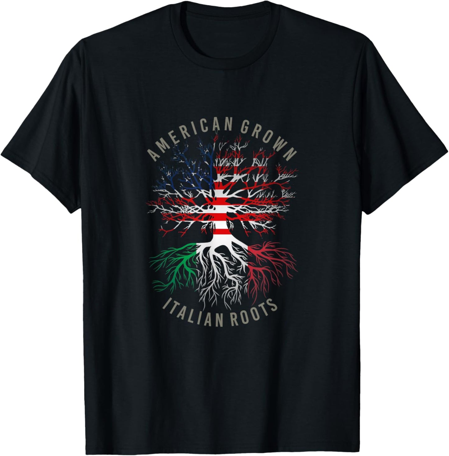 American Grown Italian Roots USA Italy Flag Heritage Tree T-Shirt - T-Shirt | Black