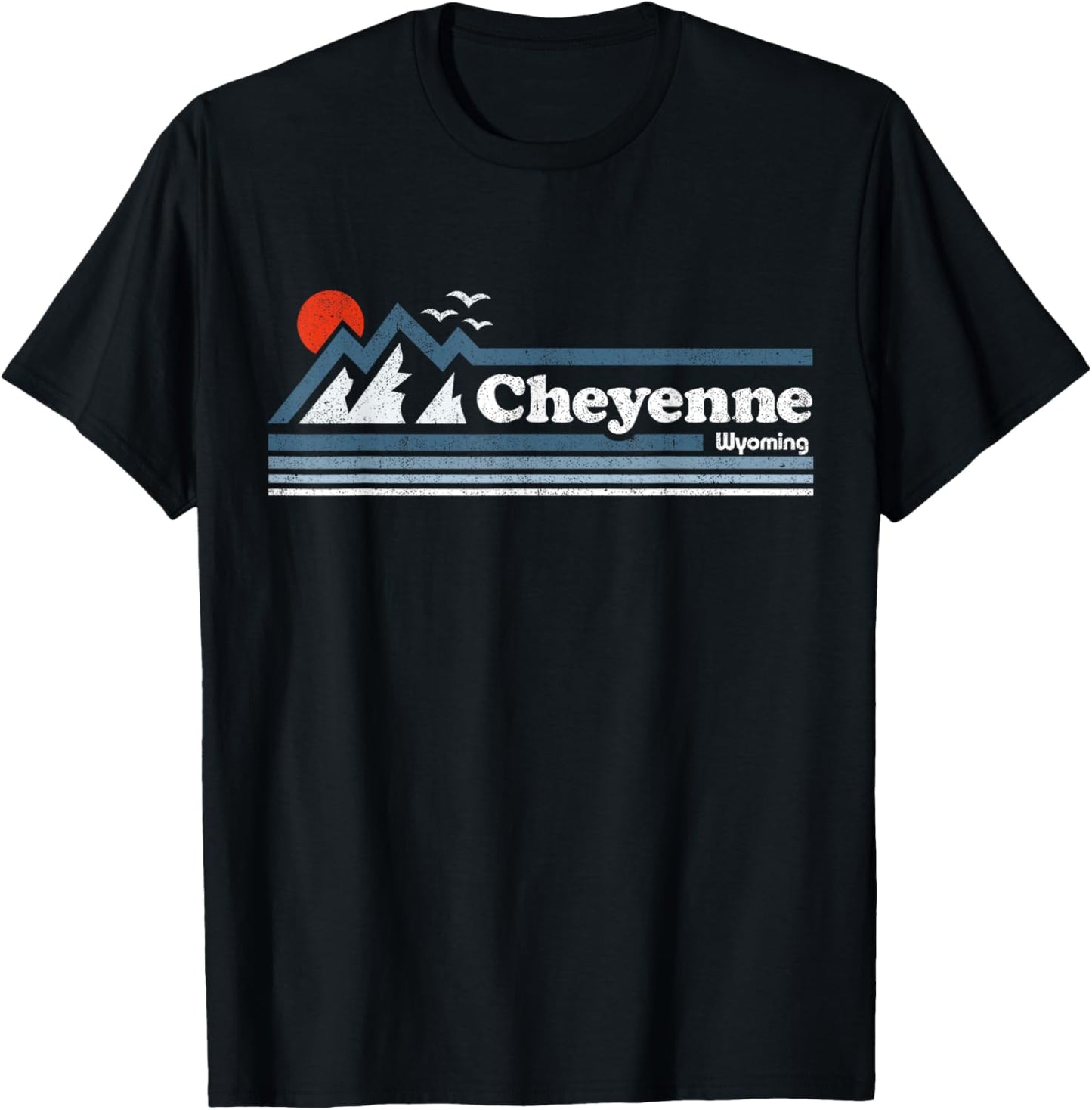 Retro Cheyenne Wyoming State Mountain Vintage Ski Souvenir T-Shirt - T-Shirt | Black