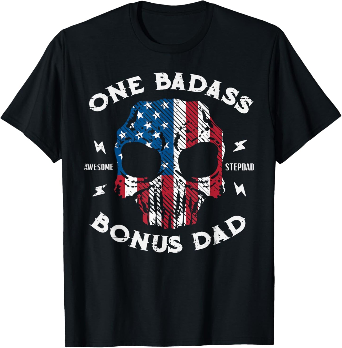 One Awesome Stepdad Bonus Dad Fathers Day US Flag Skull Men T-Shirt - T-Shirt | Black