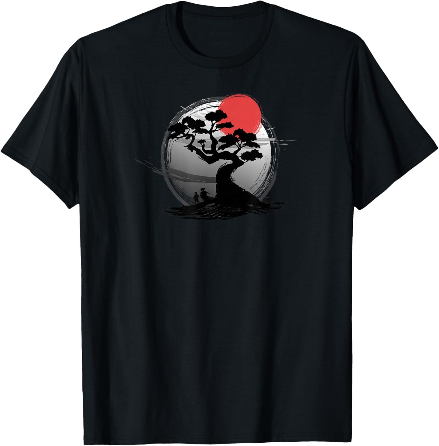Japanese Sunset Art Nature Japan Bonsai Tree T-Shirt - T-Shirt | Black