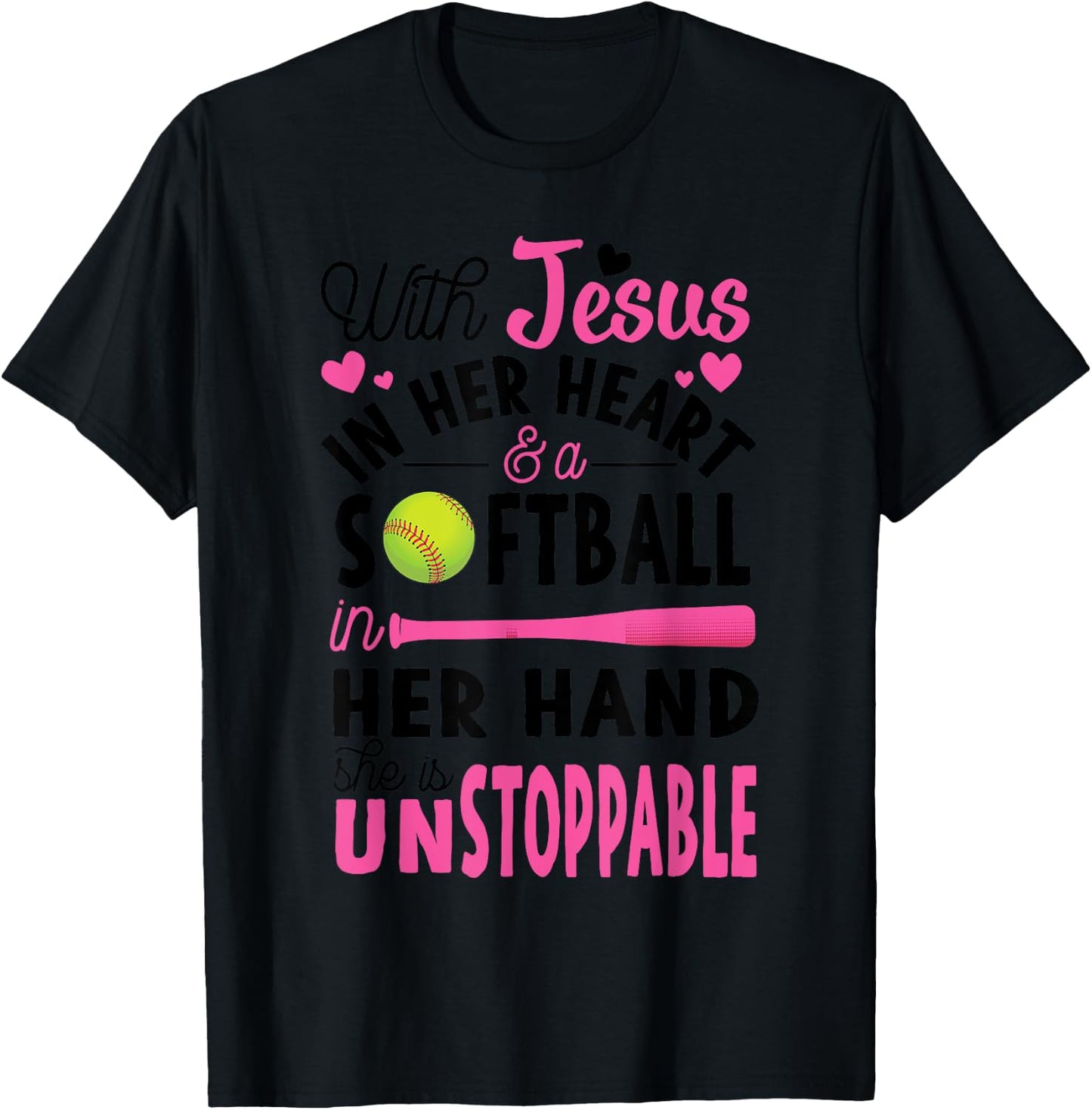 Jesus In Her Heart Softball Hand Funny Pitcher Gift T-Shirt - T-Shirt | Black