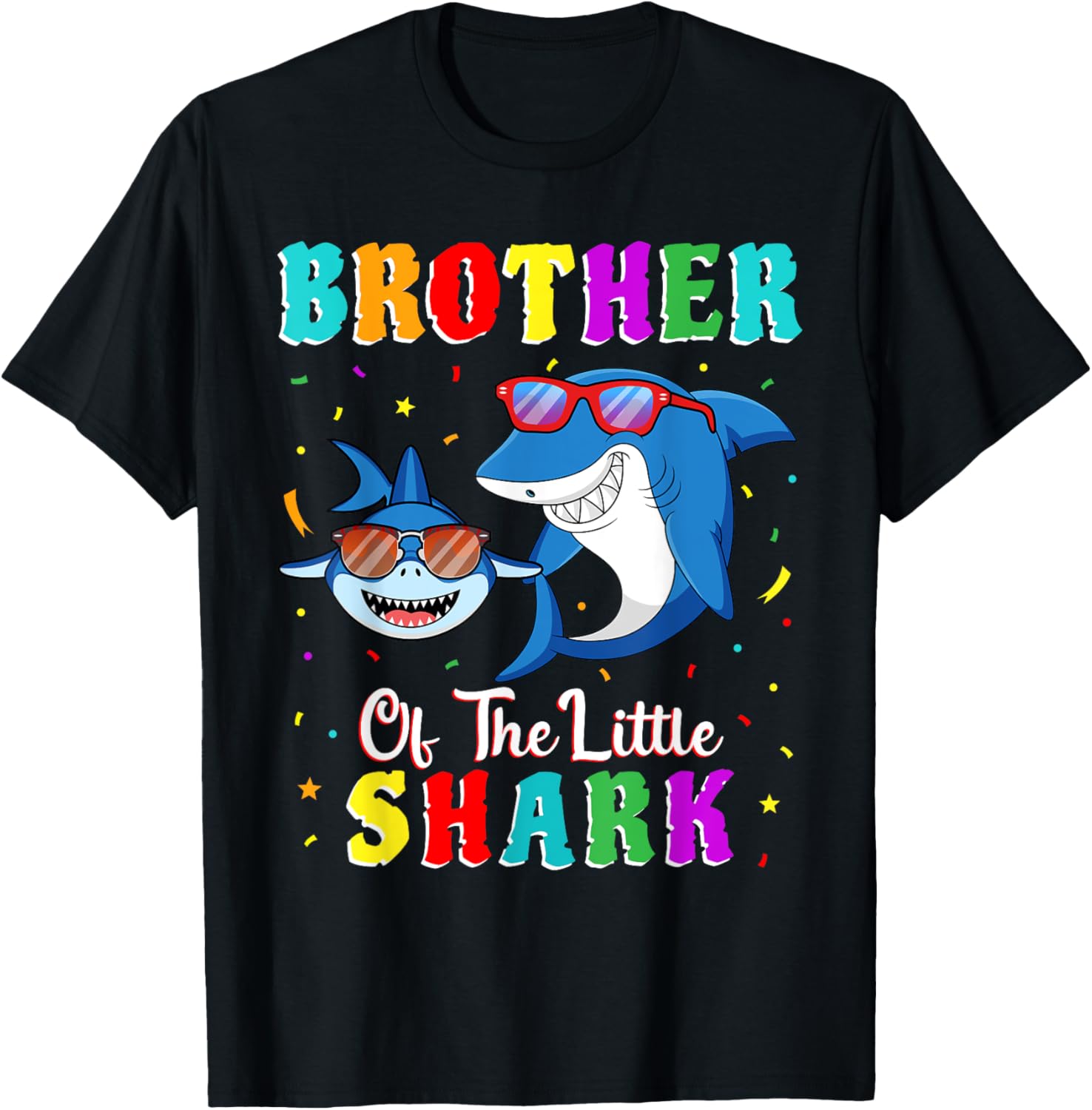 Brother Of The Little Shark Little Brother Shark Birthday T-Shirt - T-Shirt | Black