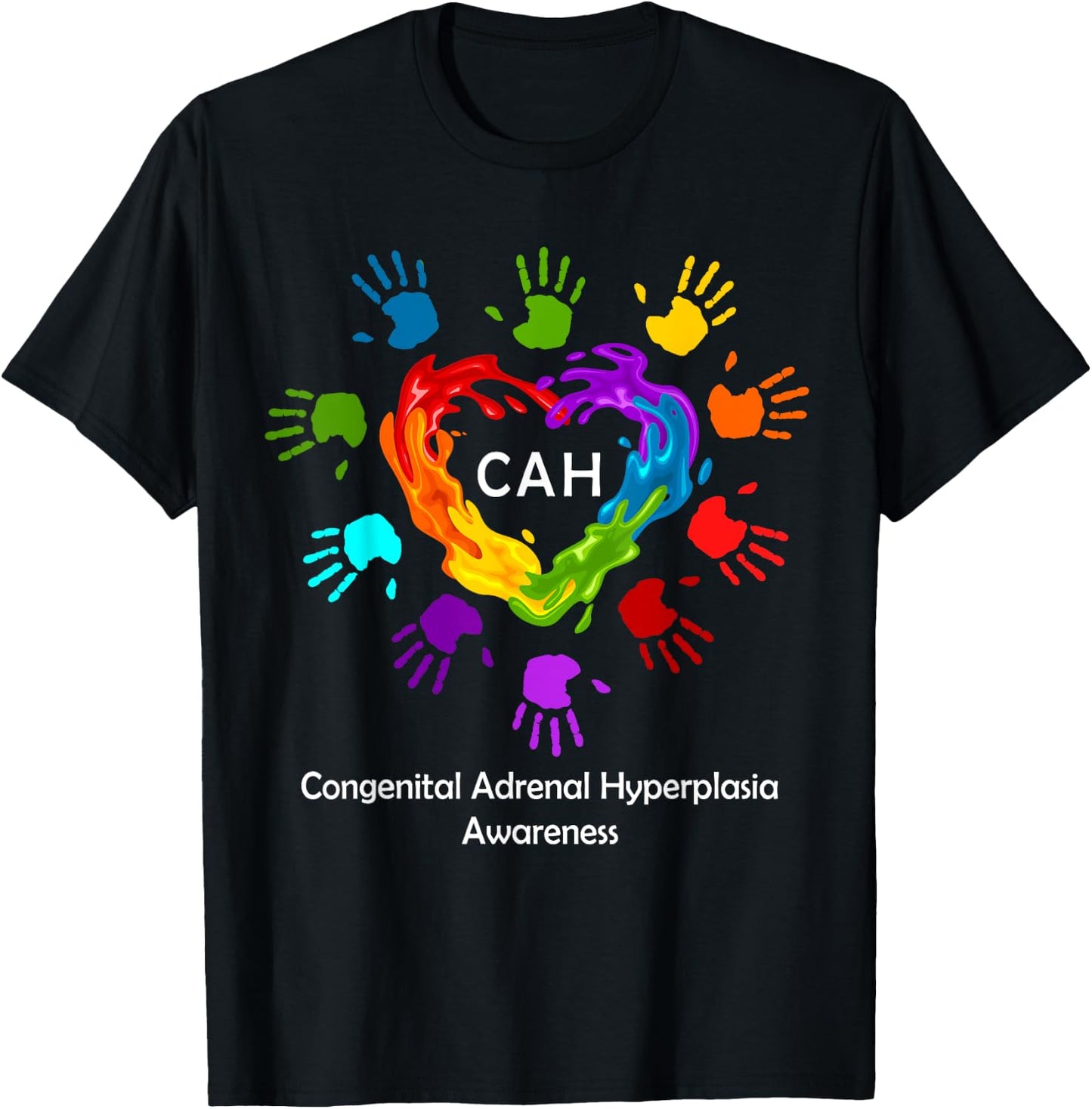 We Wear Rainbow Heart For Congenital Adrenal Hyperplasia CAH T-Shirt - T-Shirt | Black