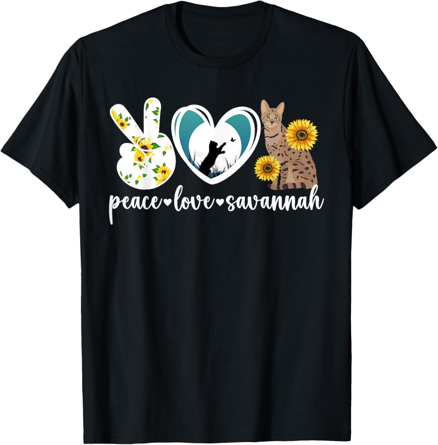 Peace Love Savannah Cat Lover Savannah Cat Owner T-Shirt - T-Shirt | Black