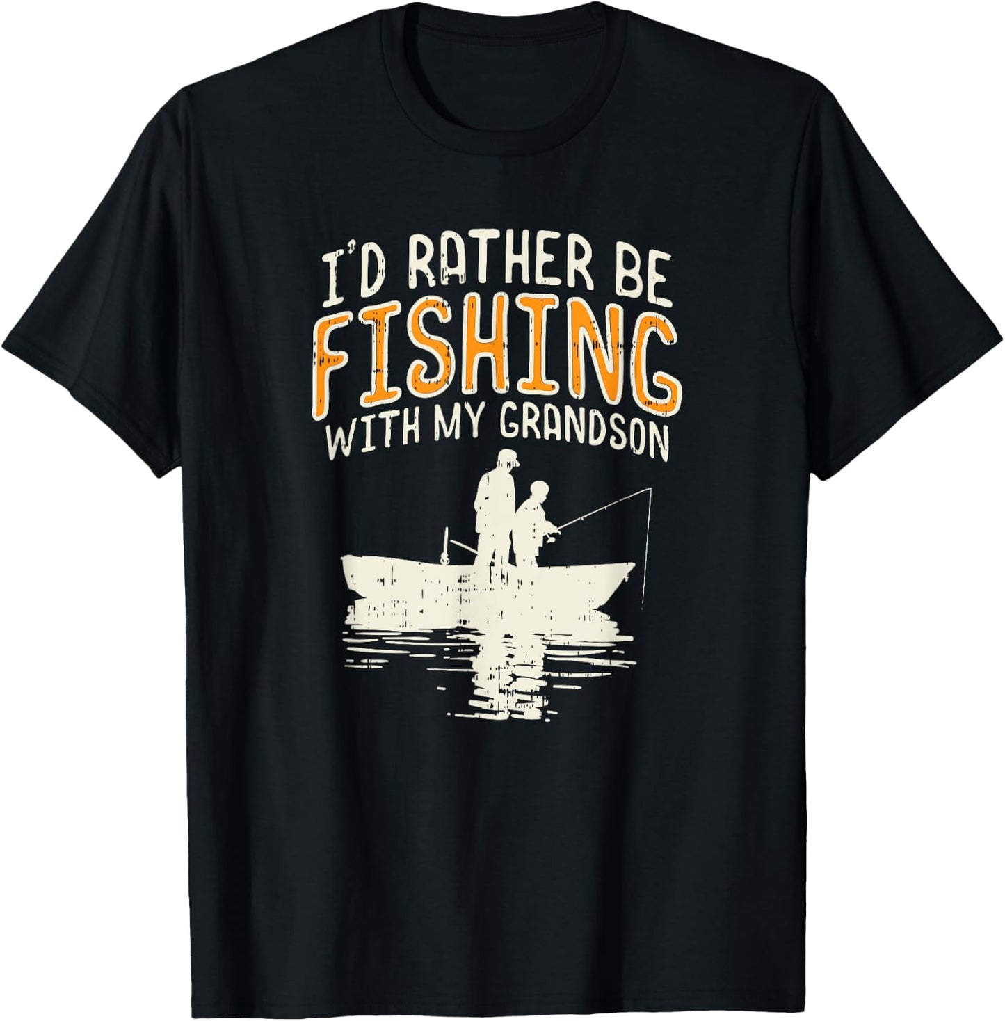 Funny Fishing Grandpa Rather Be Fishing With My Grandson T-Shirt - T-Shirt | Black