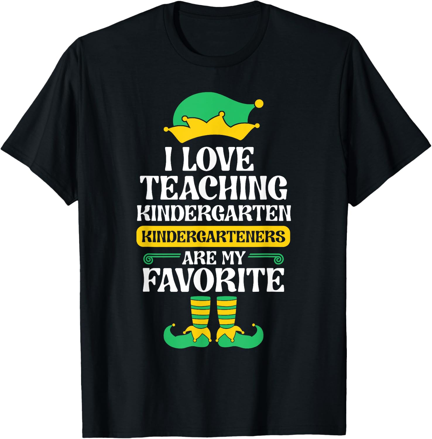 Kindergarten Teacher Elf Christmas Kinder I Love Teaching Women Kids T-Shirt - T-Shirt | Black