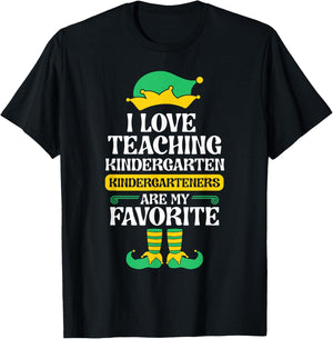 Kindergarten Teacher Elf Christmas Kinder I Love Teaching Women Kids T-Shirt - T-Shirt | Black